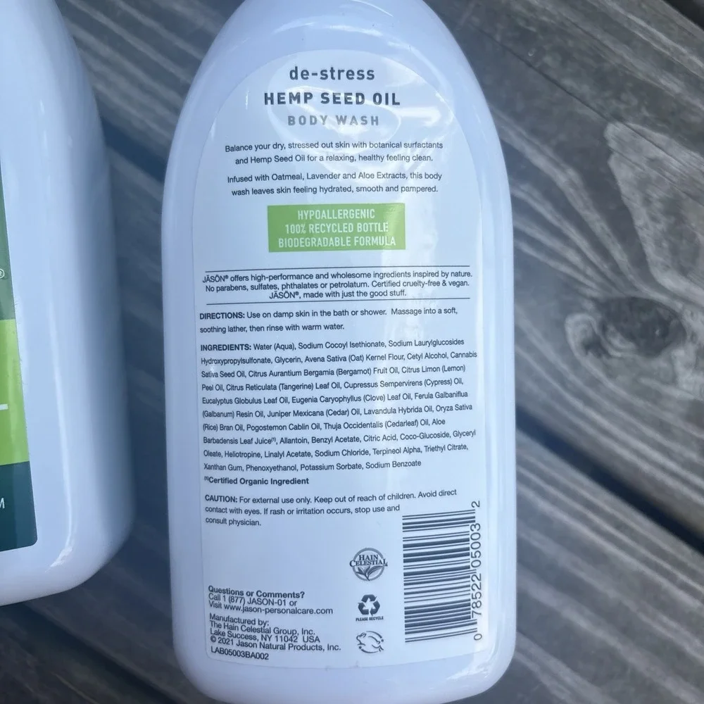 LOT SET 2 Jason Hemp Seed Oil Body Wash 30 oz DE-stress cannibas sativa seed